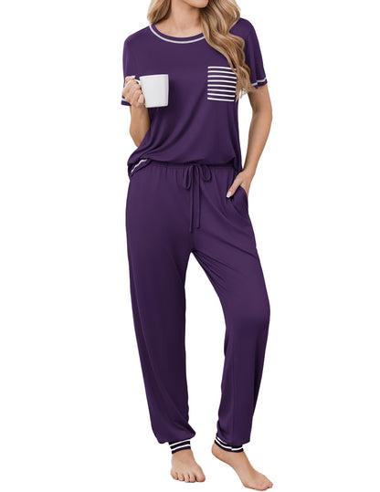 Ekouaer Womens Pajama Sets Short Sleeve Lounge Set 2 Piece Long Pants Pjs