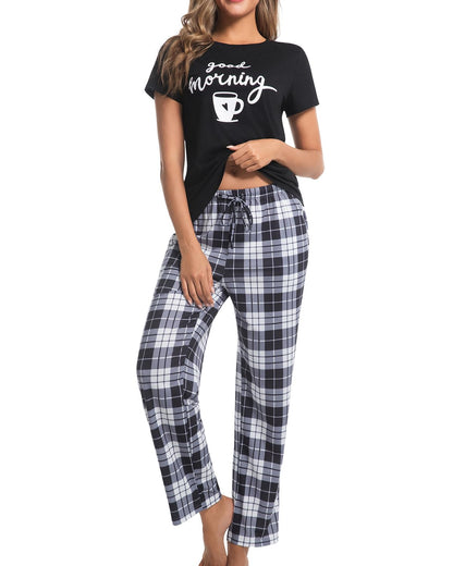 difficort Womens Pajama Sets Short Sleeve Long Pants Sleepwear with Pockets