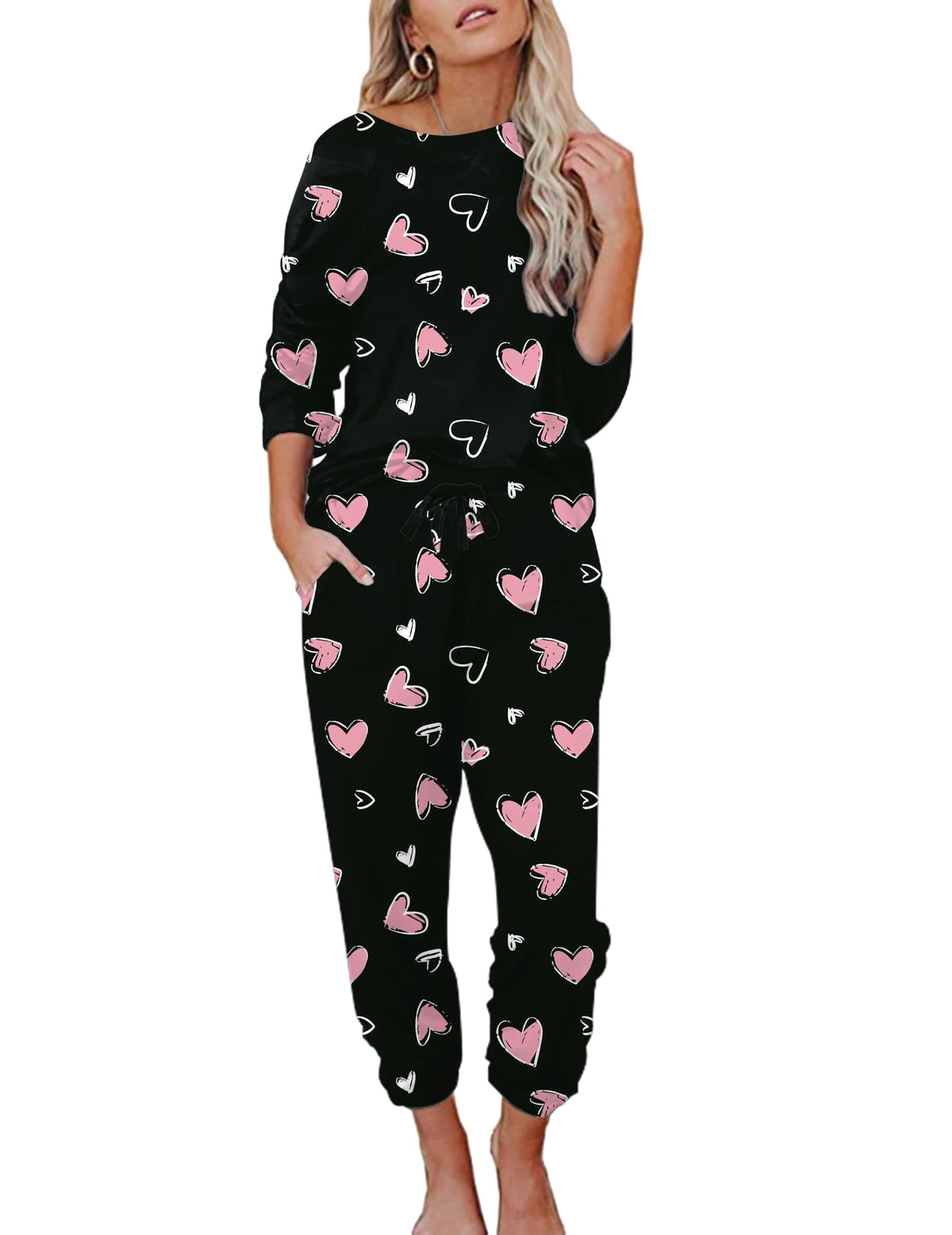 Ekouaer Womens Pajamas Set Long Sleeve Loungewear Soft Joggers with Pockets
