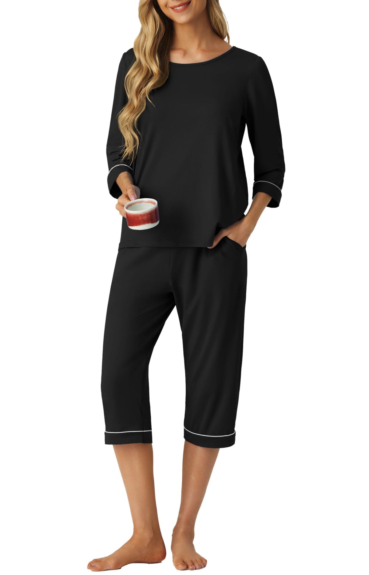 PrinStory Womens Pajama Sets Capri Pjs Soft Lounge Sets XS-4XL