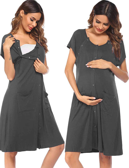 Ekouaer Labor Delivery Gown Nursing Braeastfeeding Dress Maternity Clothes