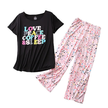 PNAEONG Womens Pajama Set Cotton Short Sleeve Top with Capri Pants Soft Pjs