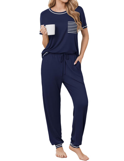 Ekouaer Womens Pajama Sets Short Sleeve Lounge Set 2 Piece Long Pants Pjs