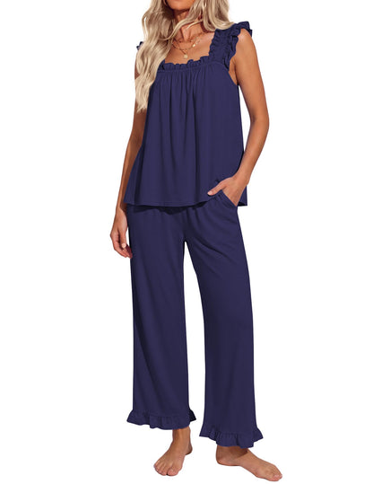 Ekouaer Pajamas for Women Set 2 Piece Ruffle Sleeveless Pj Bridal Sleepwear