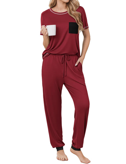 Ekouaer Womens Pajama Sets Short Sleeve Lounge Set 2 Piece Long Pants Pjs