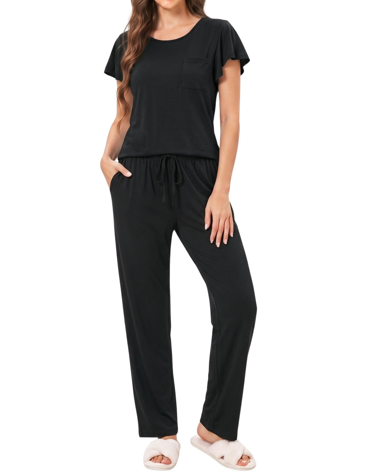 Ekouaer Pajamas for Women Set 2 Piece Comfy Loungewear, Lightweight Pjs Sleepwear, Short Sleeve Top & Long Pants with Pockets