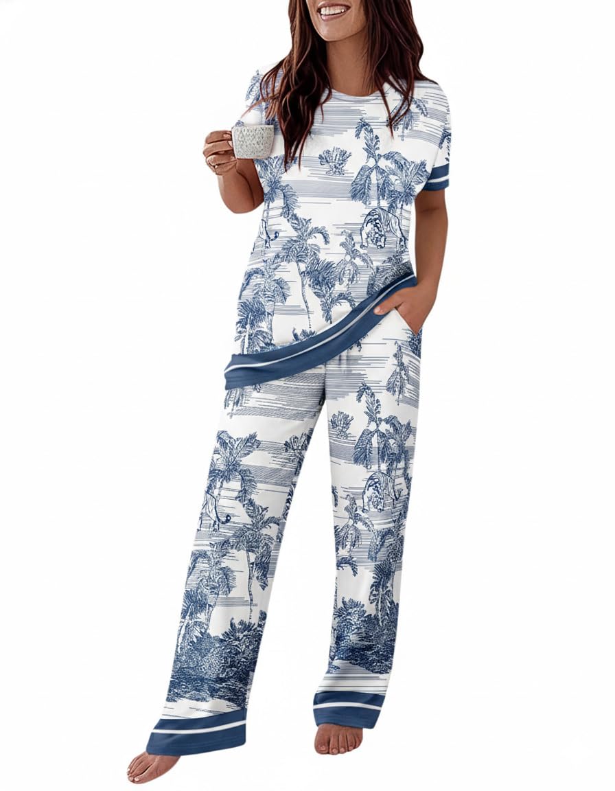 CHICME Pajama Sets for Women 2 Piece Short Sleeve Lounge Pj Sets