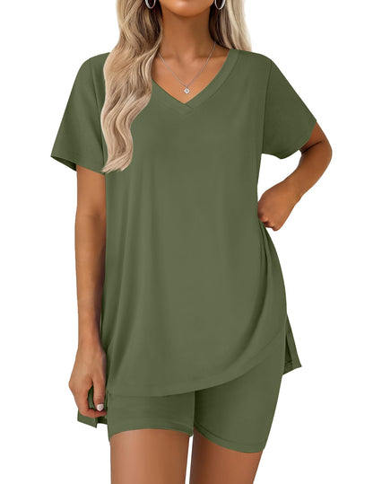 Ekouaer Pajamas for Womens Set 2 Piece Short Sleeve Matching Pj Shorts Sets
