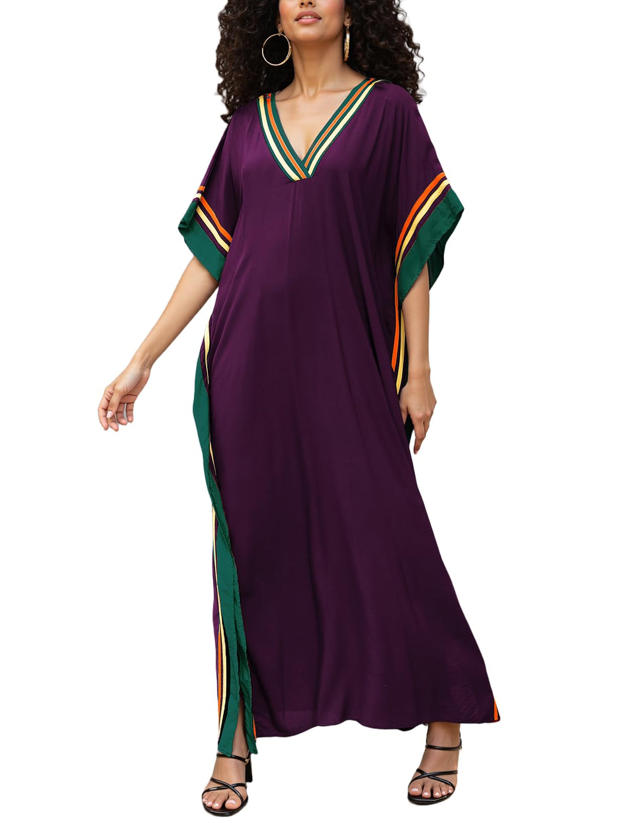 NFVNKJ Plus Size Mumu Dresses for Women - Boho Batwing Sleeve Caftan with Side Slits, Long Moo Moo Nightgown & Beach Cover Up