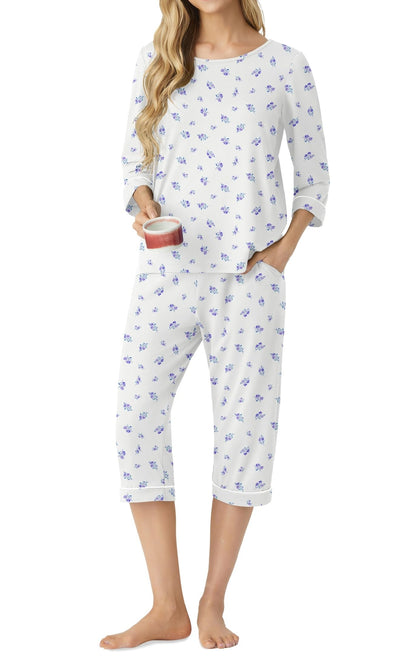PrinStory Womens Pajama Sets Capri Pjs Soft Lounge Sets XS-4XL
