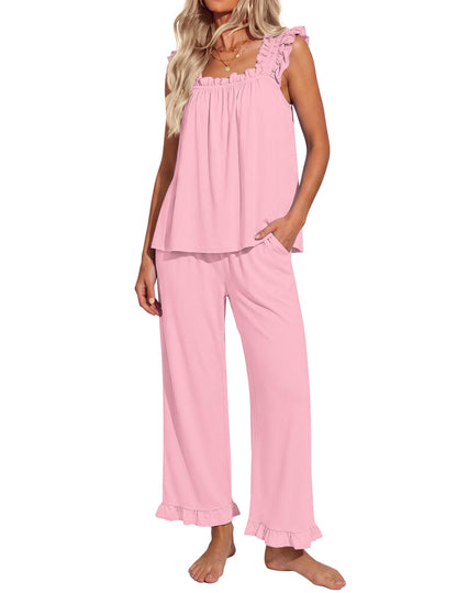 Ekouaer Pajamas for Women Set 2 Piece Ruffle Sleeveless Pj Bridal Sleepwear