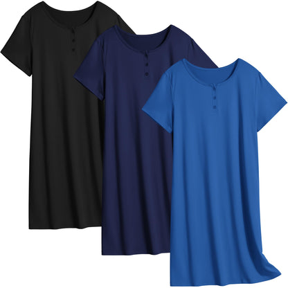 Ekouaer 3 Pack Women's Sleepshirts Soft Sleepwear Short Sleeve T-Shirt Nightgowns Casual Sleepdress Nightshirts