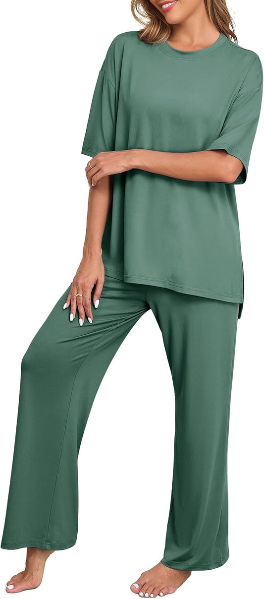 PrinStory Pajamas for Women Soft Pjs Lounge Set S-4XL