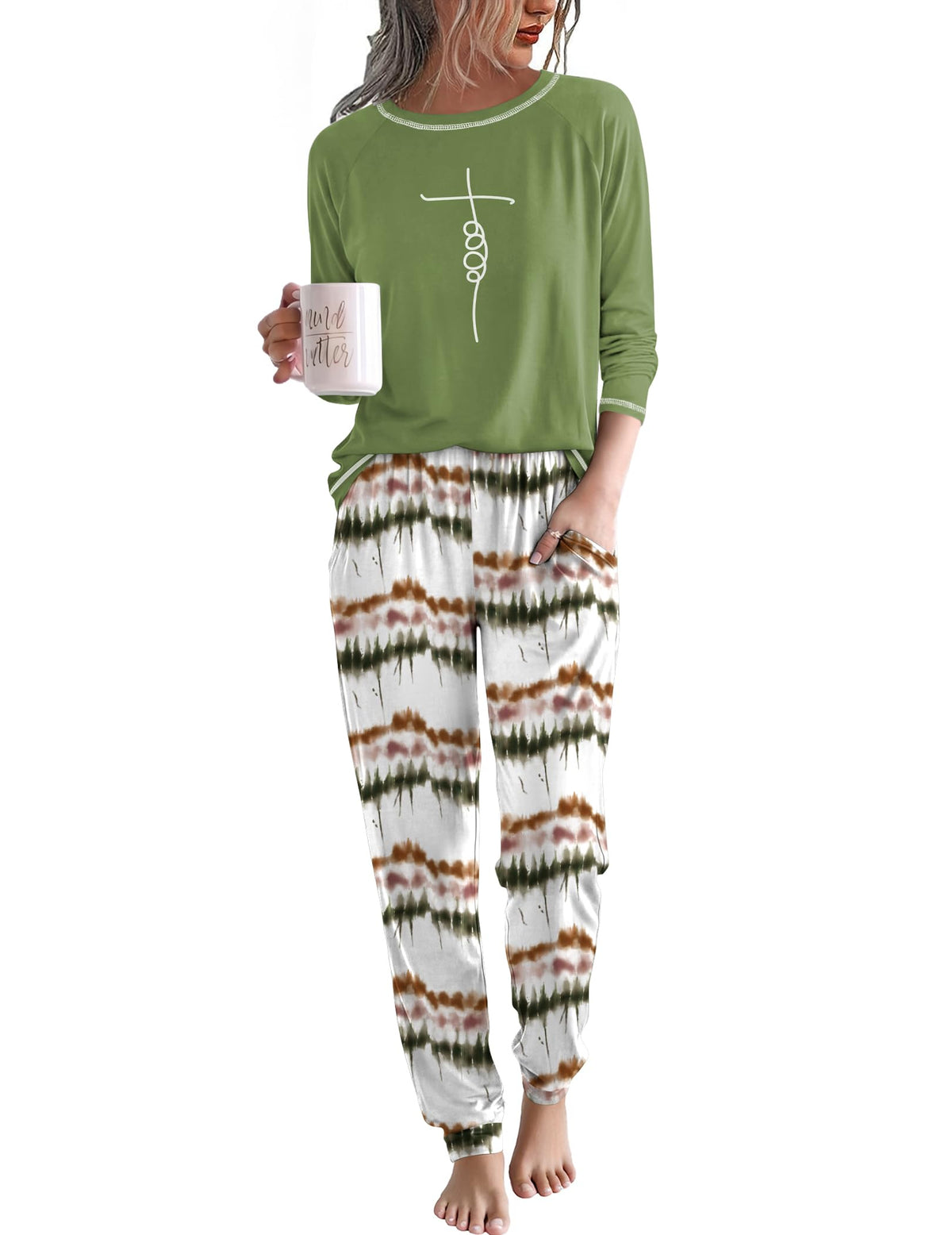 Ekouaer Women Pajama Sets Jogger Sleepwear Printed Lounge Set with Pockets