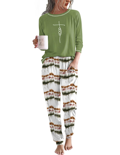 Ekouaer Women Pajama Sets Jogger Sleepwear Printed Lounge Set with Pockets