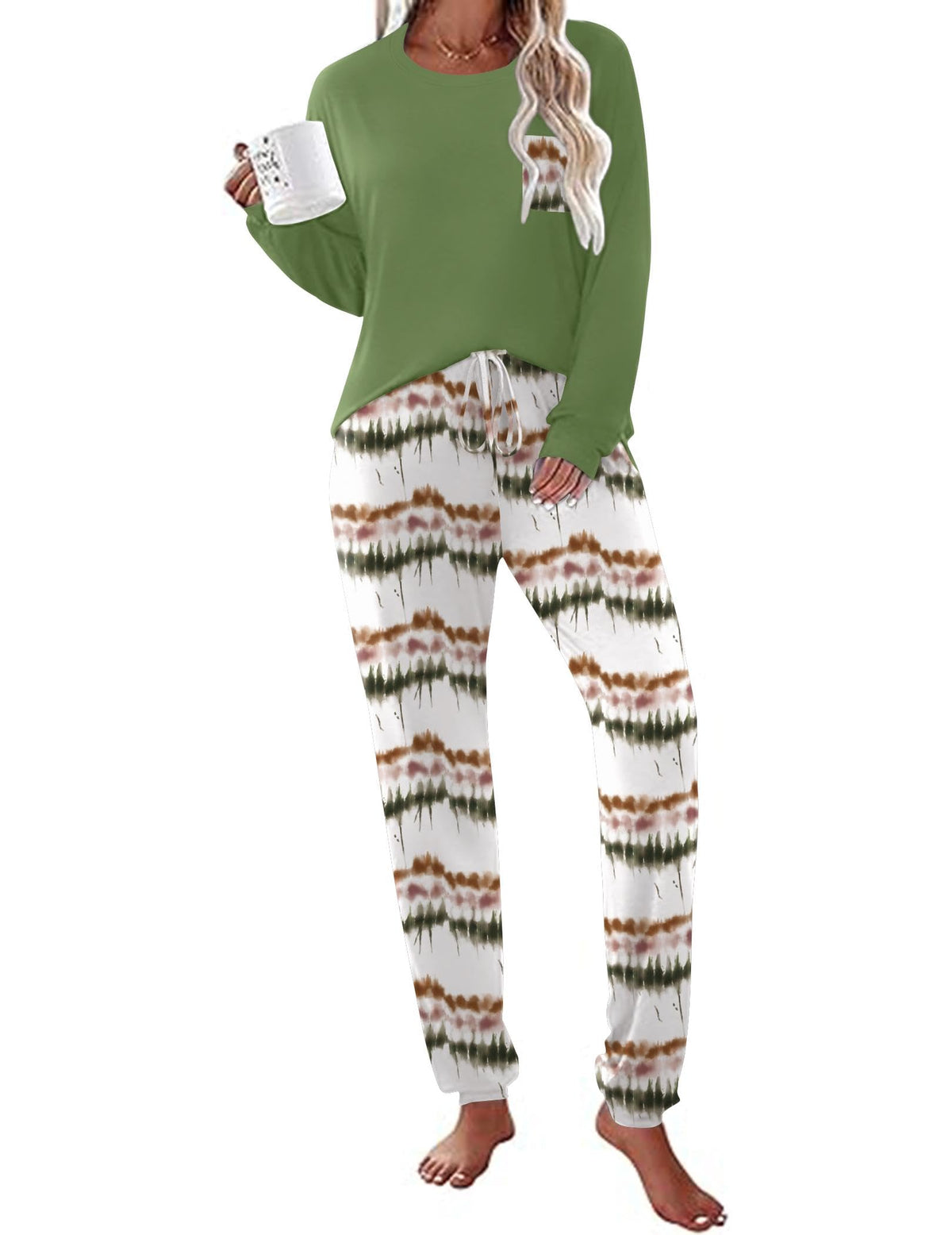 Ekouaer Womens Pajama Sets Long Sleeve Pjs Lounge Sets Joggers with Pockets