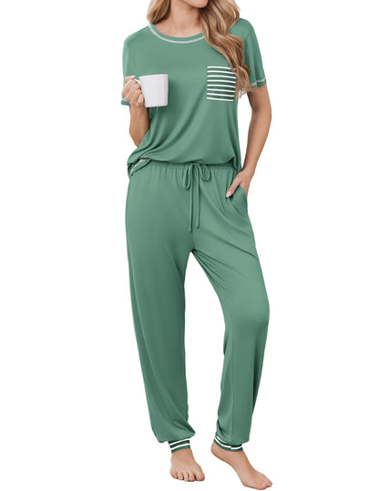 Ekouaer Womens Pajama Sets Short Sleeve Lounge Set 2 Piece Long Pants Pjs