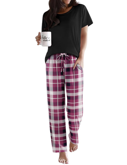 Ekouaer Womens Pajamas Sets Round Neck Pjs Loose Lounge Sets Sleepwear