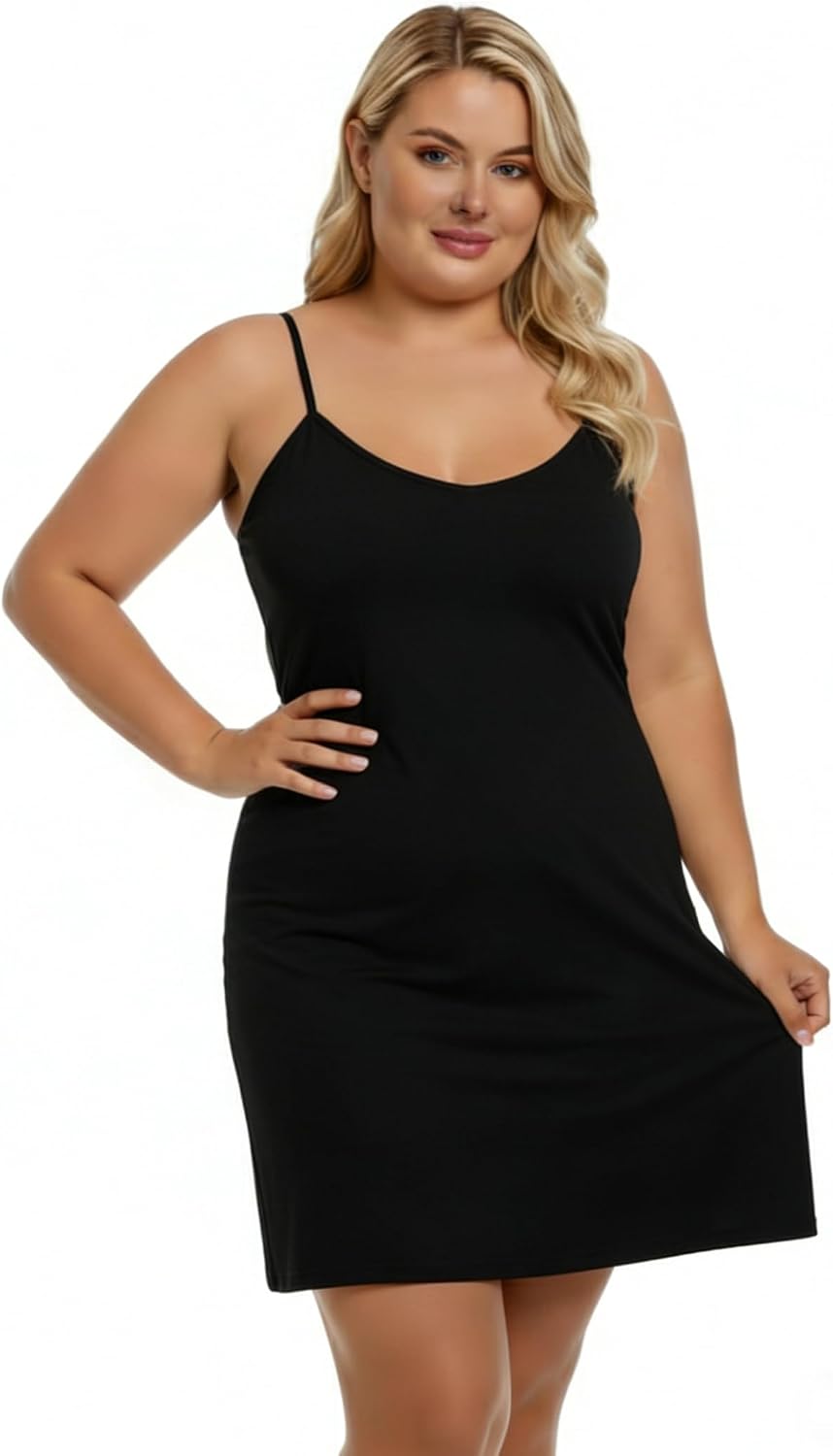 Buauty 2 Packs Full Slip Dress for Women, Adjustable Spaghetti Strap No Static Cami Mini Slips for Under Dress Nightgown