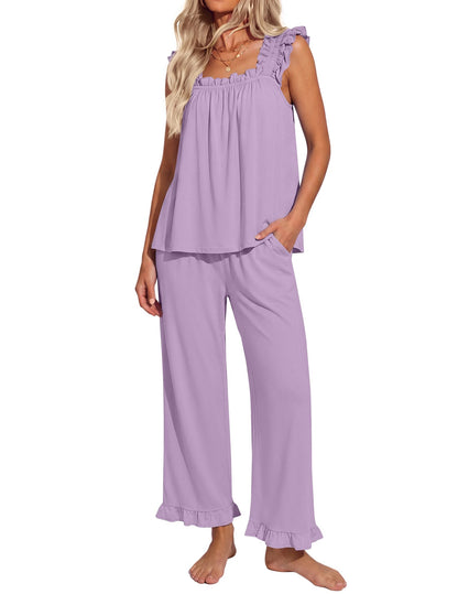 Ekouaer Pajamas for Women Set 2 Piece Ruffle Sleeveless Pj Bridal Sleepwear