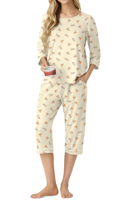 PrinStory Womens Pajama Sets Capri Pjs Soft Lounge Sets XS-4XL