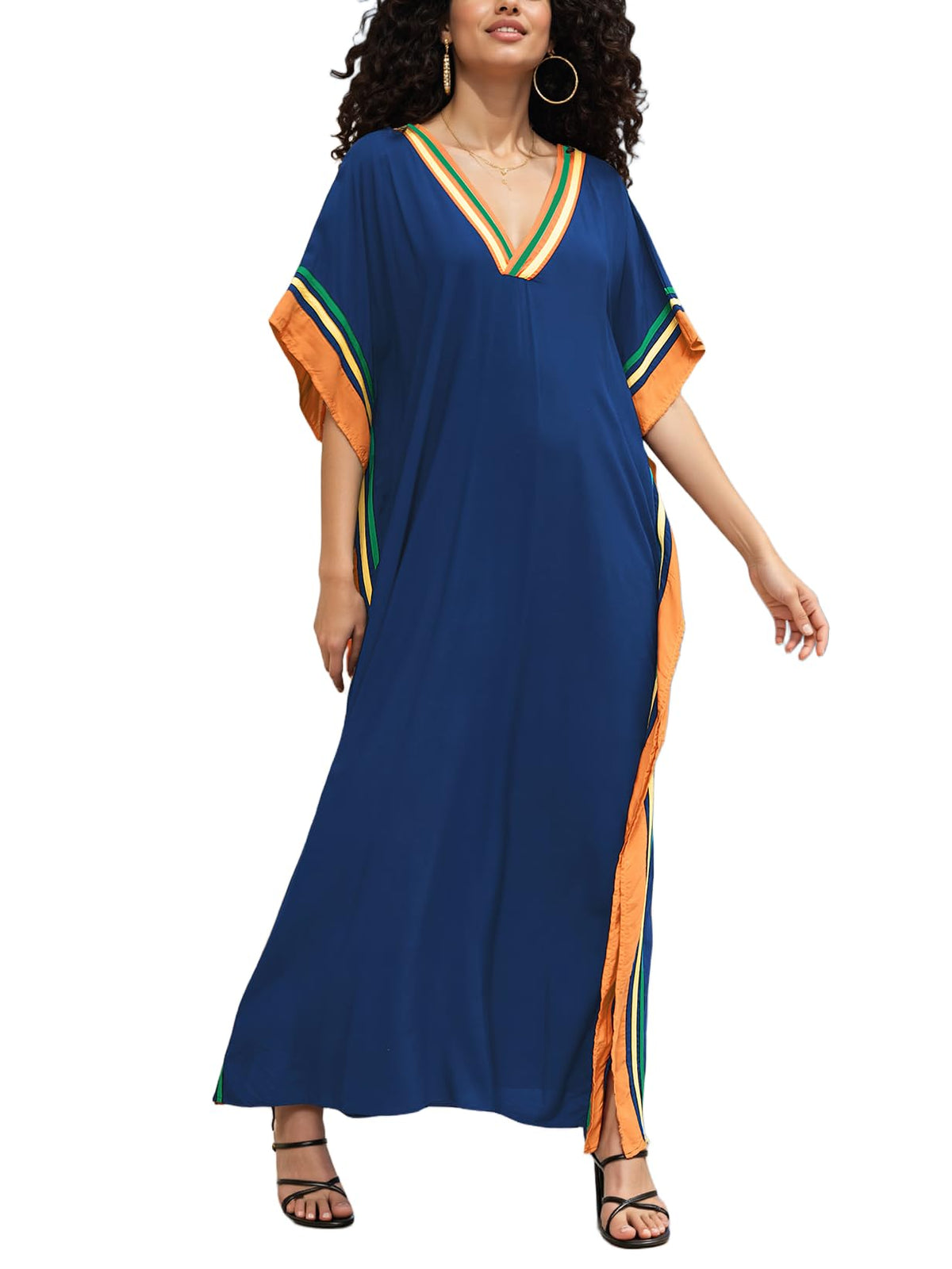 NFVNKJ Plus Size Mumu Dresses for Women - Boho Batwing Sleeve Caftan with Side Slits, Long Moo Moo Nightgown & Beach Cover Up
