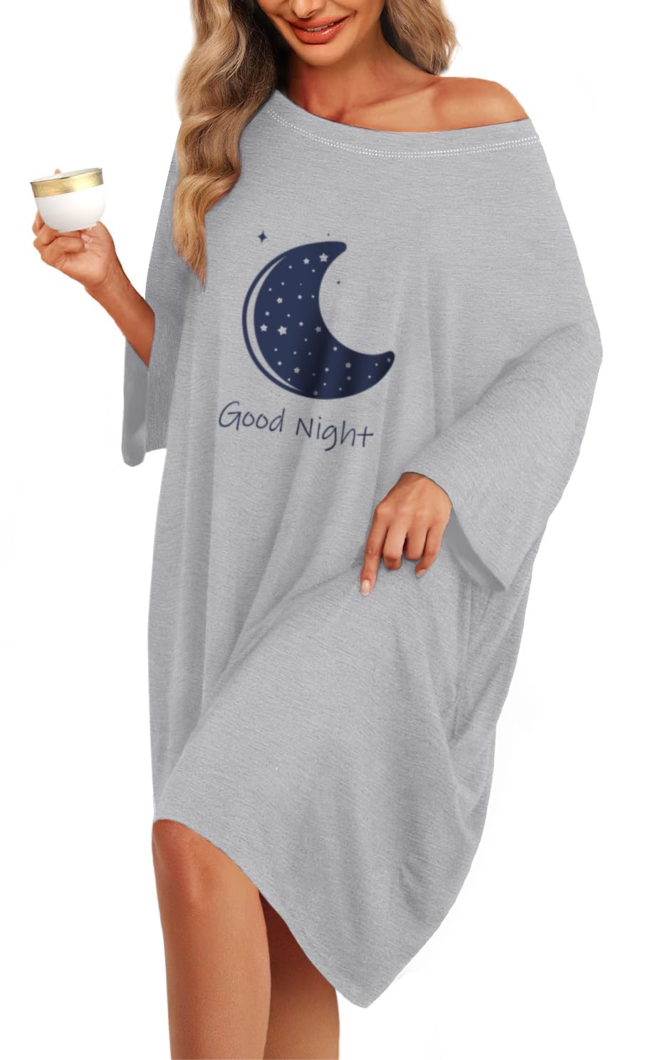 KFUBUO Plus Size Nightgowns for Women Oversized Sleep Tshirts Dress Short Sleeves Sleepwear With Pocket Fit S-5XL