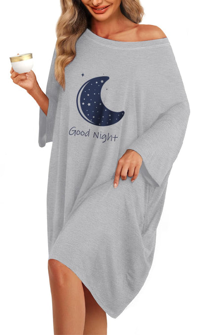 KFUBUO Plus Size Nightgowns for Women Oversized Sleep Tshirts Dress Short Sleeves Sleepwear With Pocket Fit S-5XL