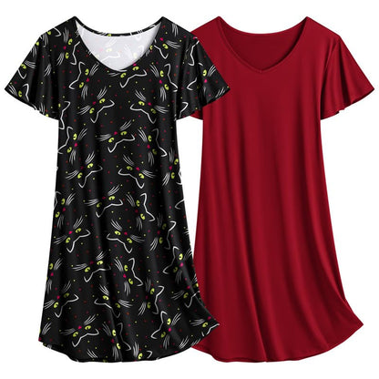 Ekouaer 2 Pack Nightgowns for Women Short Sleeve Nightshirt Soft Sleepdress