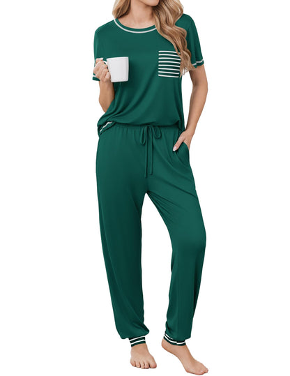 Ekouaer Womens Pajama Sets Short Sleeve Lounge Set 2 Piece Long Pants Pjs