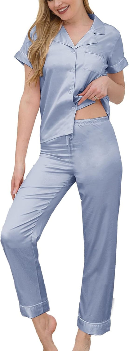 3Pcs Womens Satin Pajamas Set Silk Pj Sets Sexy Camisole Tops And Pants Silky Pajama XS-4XL Pjs Sleepwear