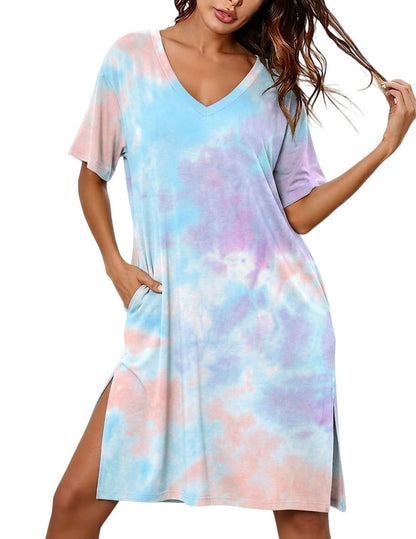 Ekouaer Womens Plus Size Nightgown Bamboo Viscose Short Sleeve Sleepshirt