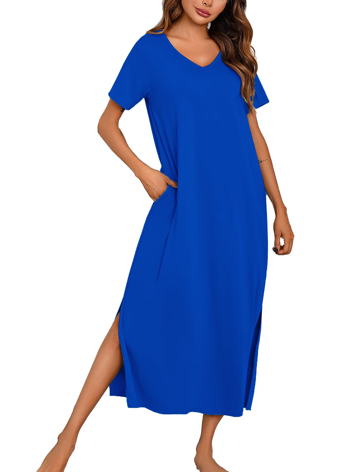 Marvmys Women Short Sleeve Nightgown Cotton Long Nightshirts with Pocket