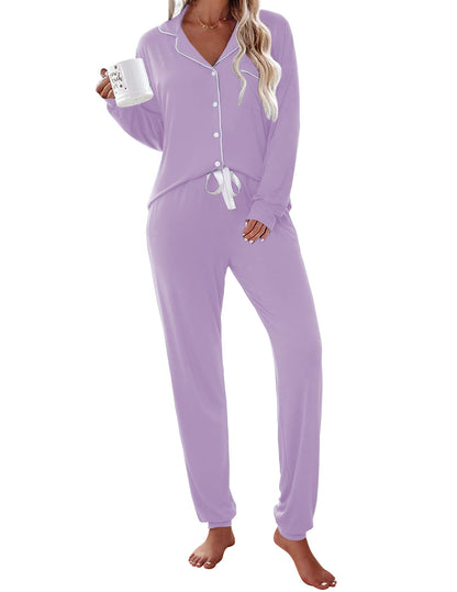 Ekouaer Pajamas Set Long Sleeve Sleepwear Womens Button Down Soft Pjs