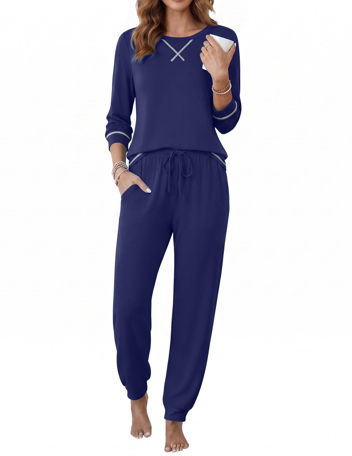 Ekouaer Pajamas for Women Set Long Sleeve Top and Jogger Pants Lounge Sets