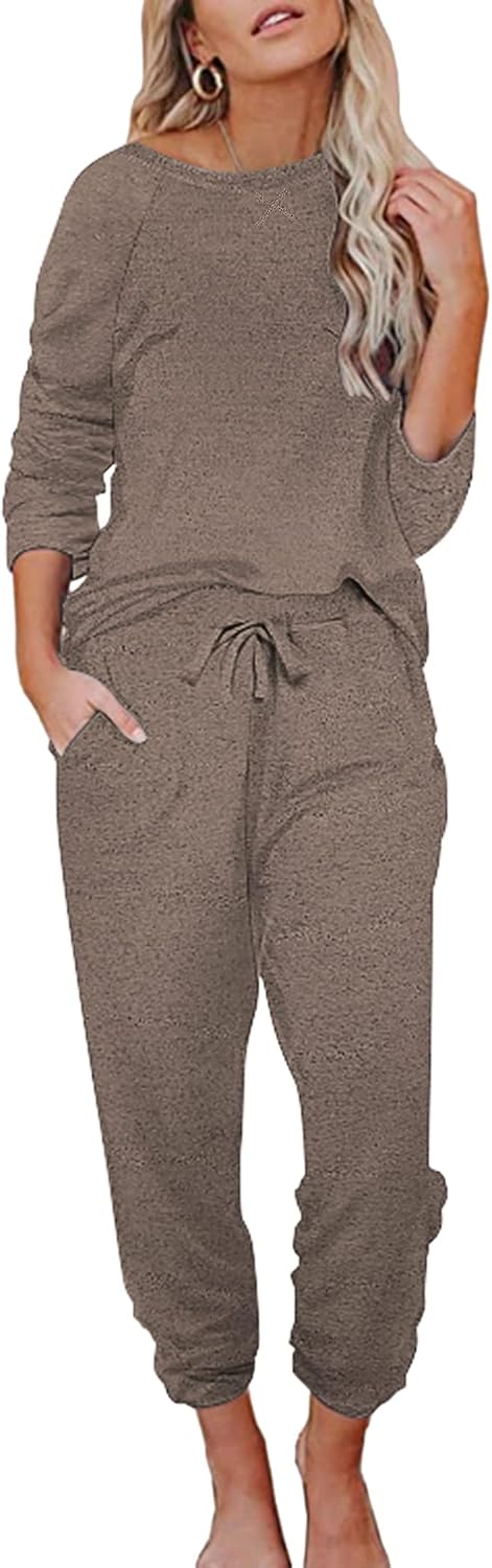 Ekouaer Womens Pajamas Set Long Sleeve Loungewear Soft Joggers with Pockets