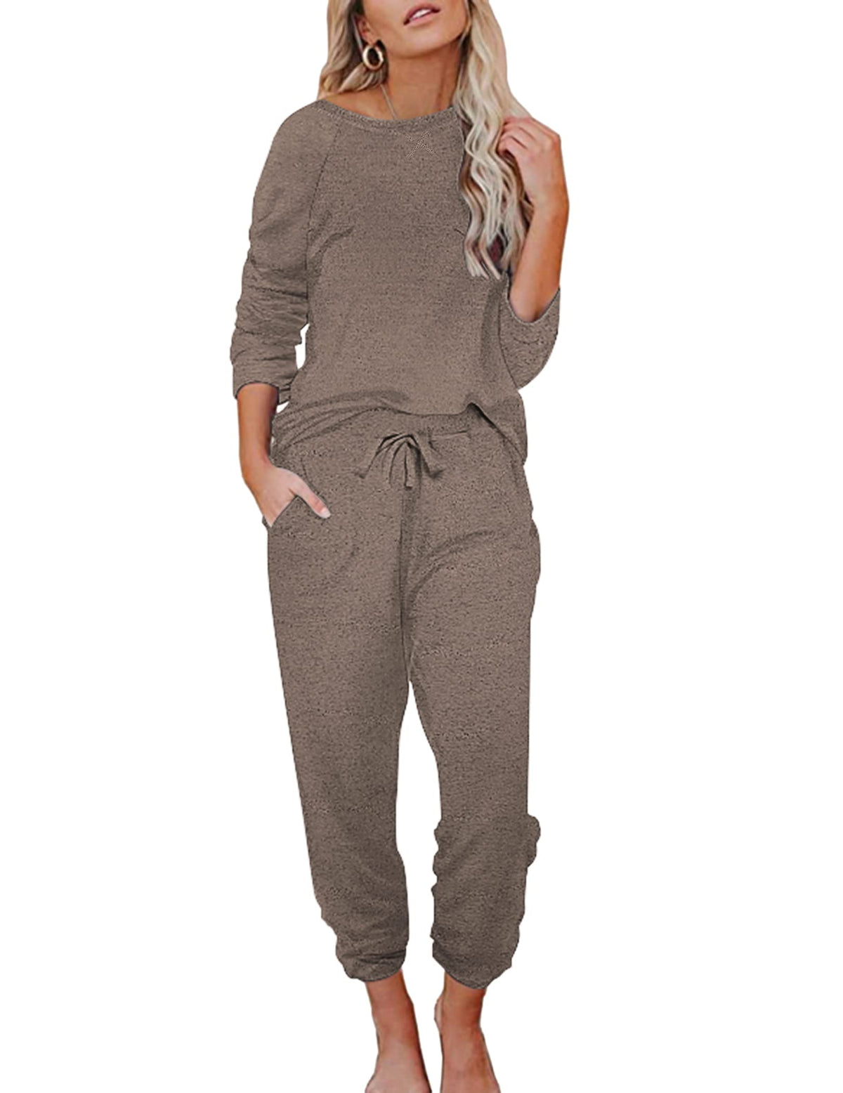 Ekouaer Womens Pajamas Set Long Sleeve Loungewear Soft Joggers with Pockets