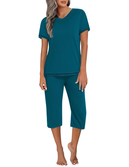 Ekouaer Women's Capri Pajama Sets Short Sleeve Two Piece Summer Lounge Sets