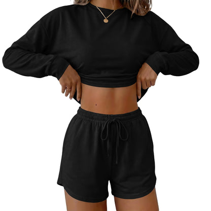 Ekouaer Womens Pajama Sets Long Sleeve Top and Shorts Lounge Set Sleepwear