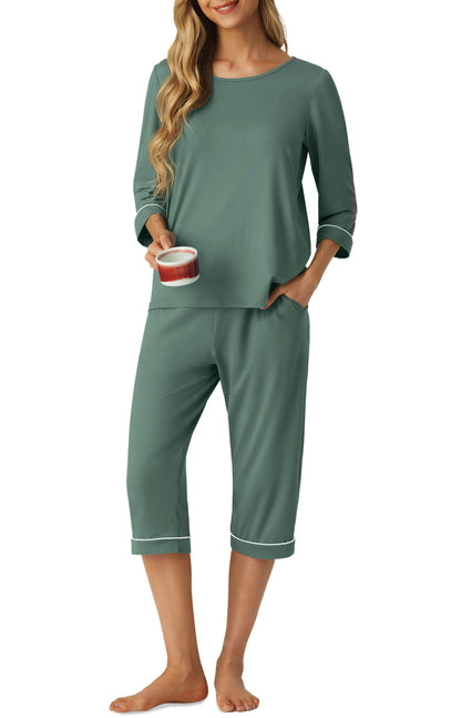 PrinStory Womens Pajama Sets Capri Pjs Soft Lounge Sets XS-4XL