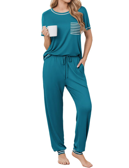 Ekouaer Womens Pajama Sets Short Sleeve Lounge Set 2 Piece Long Pants Pjs