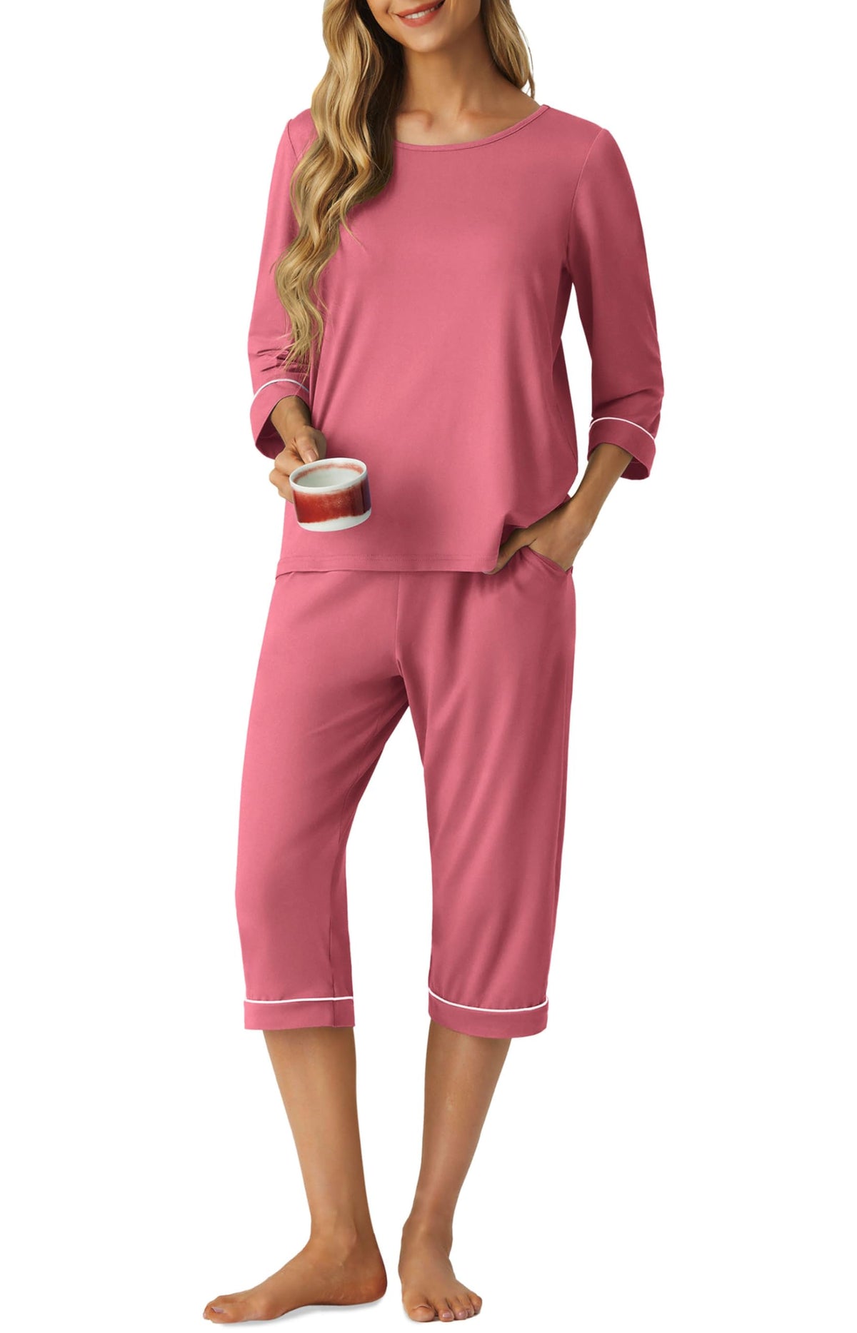 PrinStory Womens Pajama Sets Capri Pjs Soft Lounge Sets XS-4XL