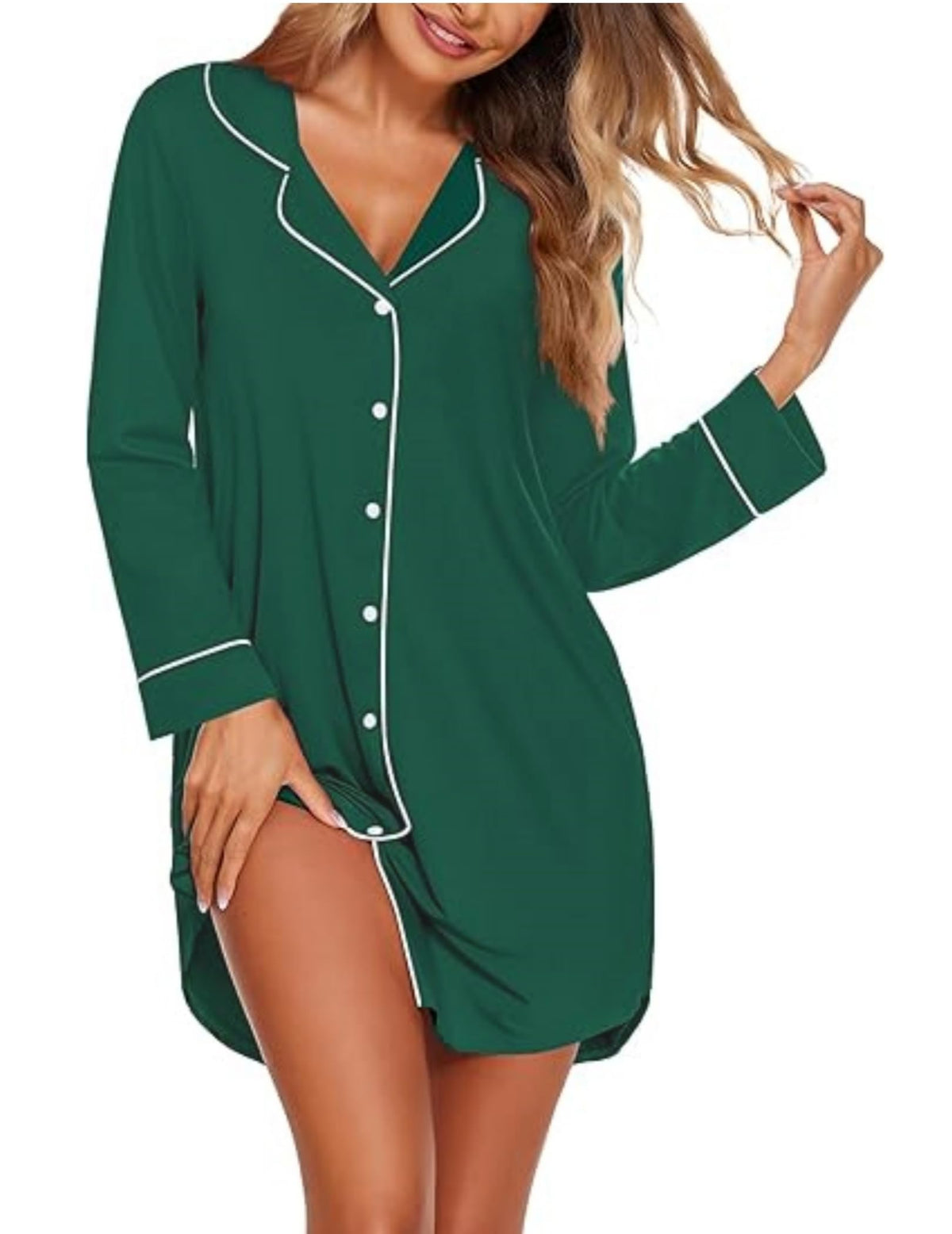 Ekouaer Womens Nightgown Long Sleeve Nightshirt Soft Button Down Sleepshirt