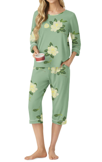 PrinStory Womens Pajama Sets Capri Pjs Soft Lounge Sets XS-4XL
