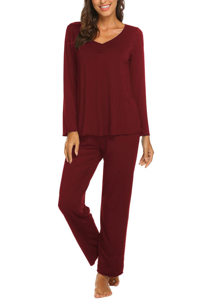 Ekouaer Pajamas for Women Set Long Sleeve Pleated Top and Pants Loungewear