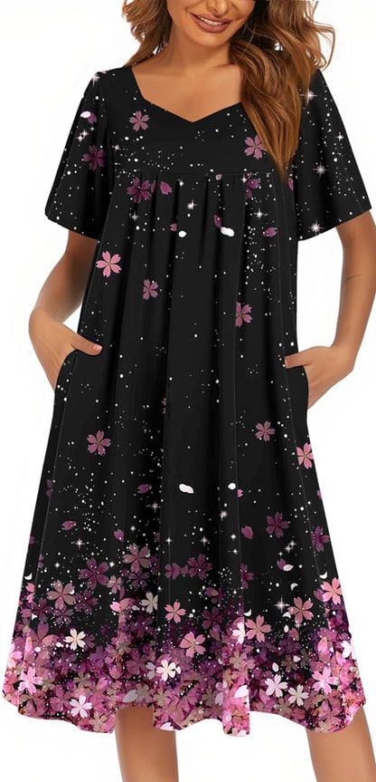 Ekouaer Womens Nightgown House Dress with Pockets Short Sleeve Moo Moos