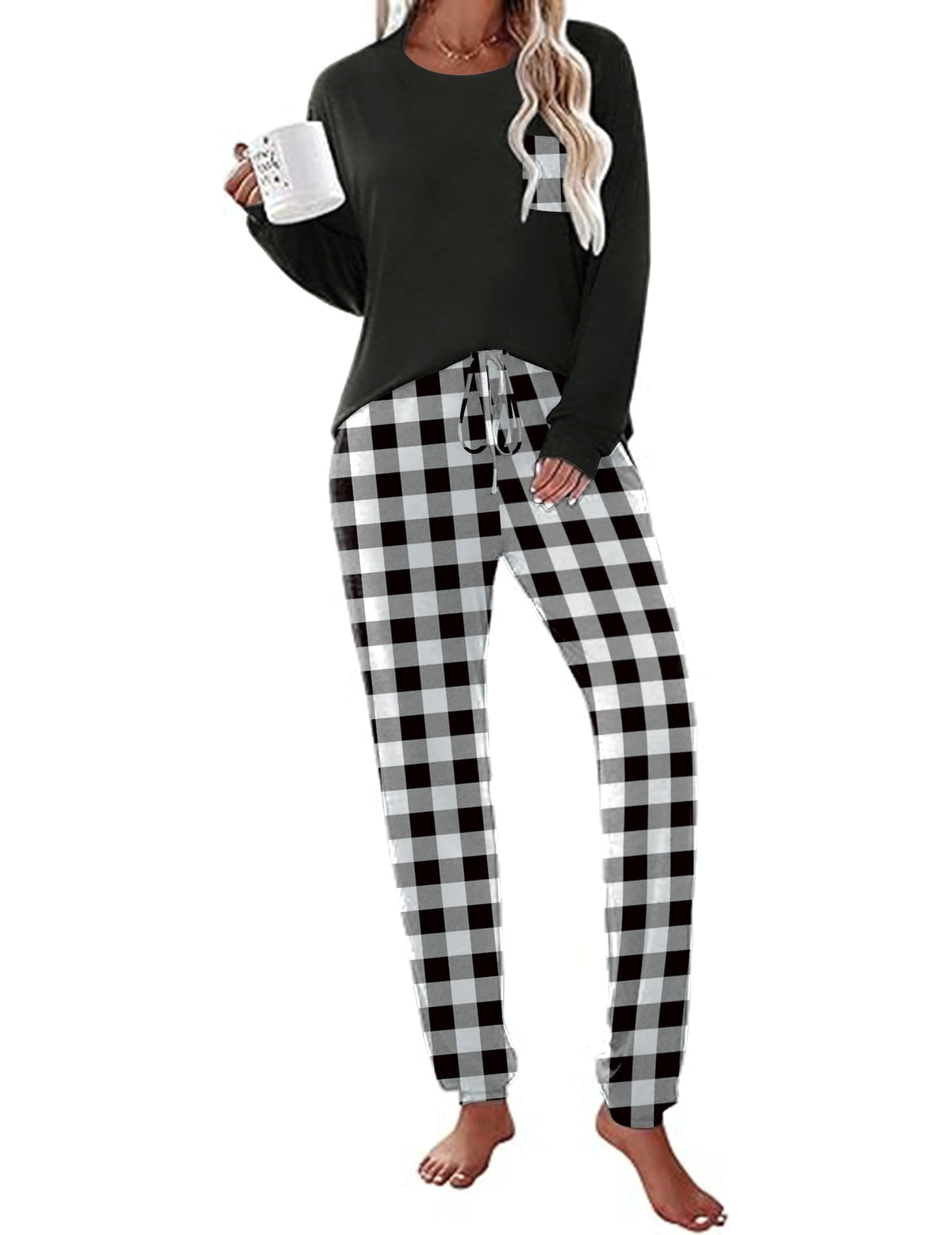 Ekouaer Womens Pajama Sets Long Sleeve Pjs Lounge Sets Joggers with Pockets