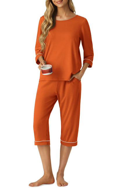 PrinStory Womens Pajama Sets Capri Pjs Soft Lounge Sets XS-4XL