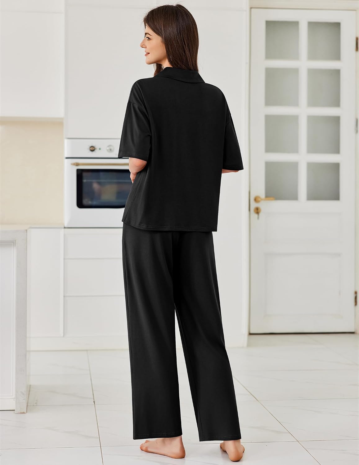 Ekouaer Women Pajamas Set Button Down Sleepwear Short Sleeve Pjs Long Pants