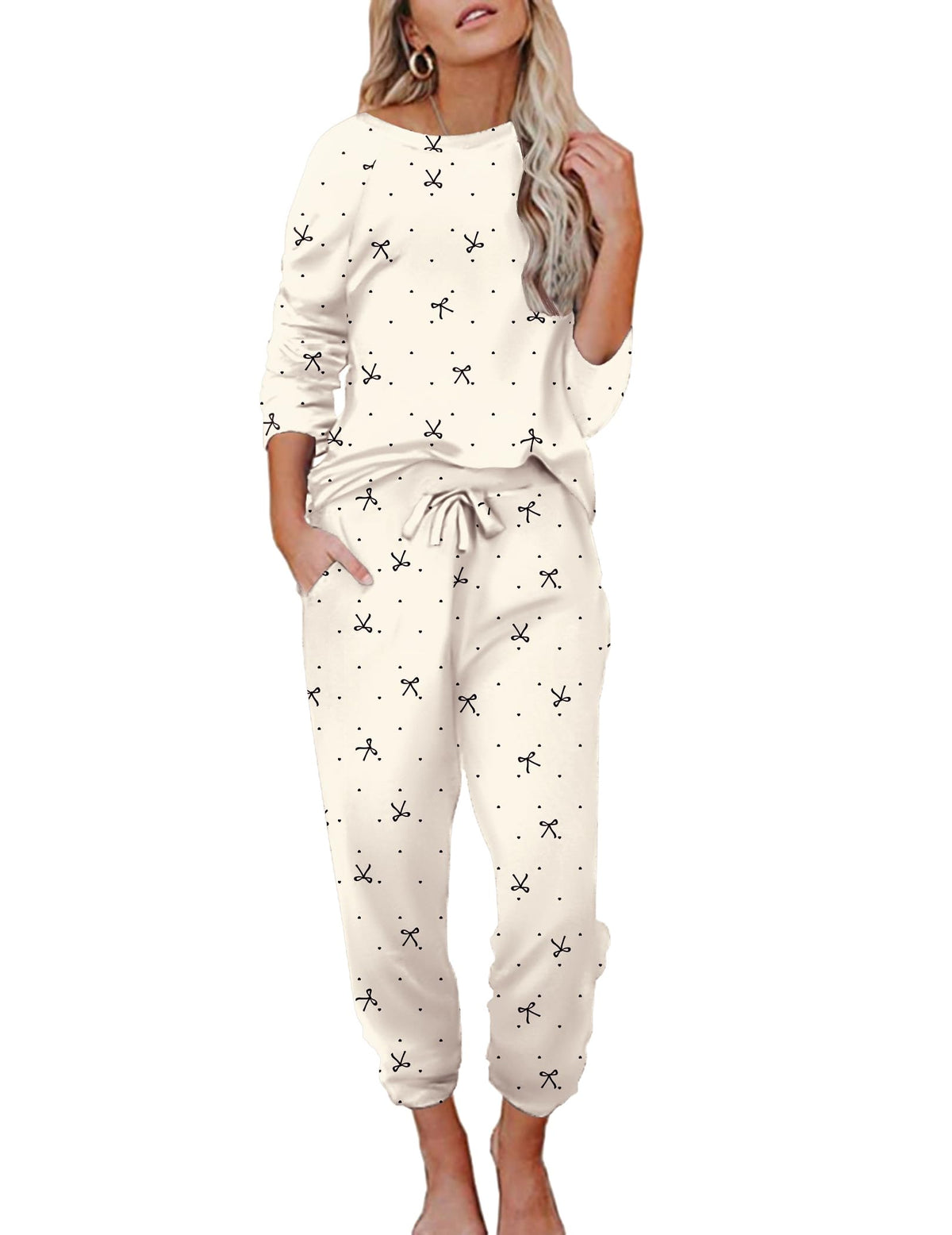Ekouaer Womens Pajamas Set Long Sleeve Loungewear Soft Joggers with Pockets